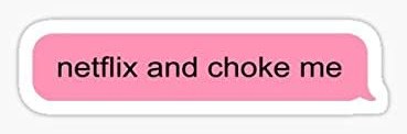 A sticker of a pink text bubble reading 'netflix and choke me'
